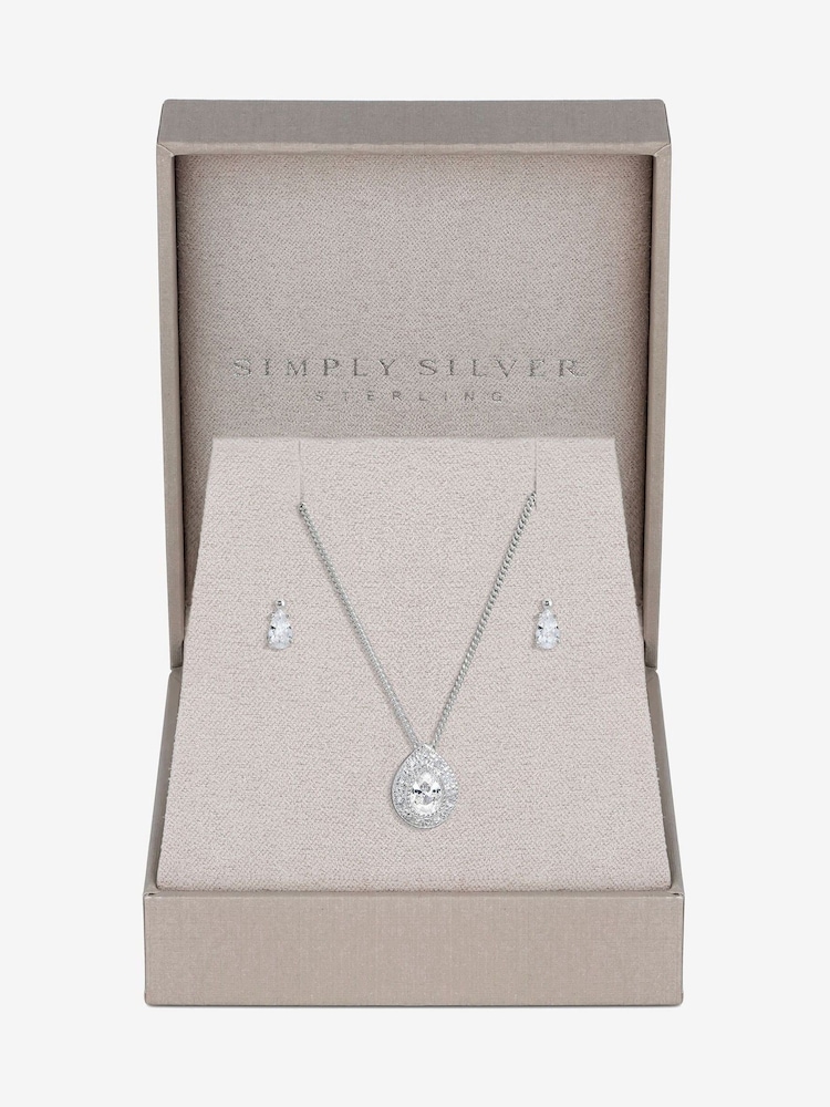 Simply Silver Silver Tone 925 Cubic Zirconia Pave Gift Boxed Pear Set - Image 4 of 4