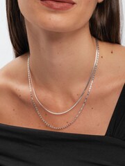 Simply Silver Silver Tone 925 Polished Textured Double Chain Necklace - Image 1 of 4