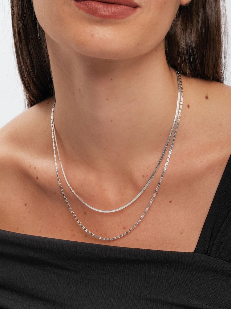 Simply Silver Silver Tone 925 Polished Textured Double Chain Necklace - Image 1 of 4 Simply Silver Silver Tone 925 Polished Textured Double Chain Necklace - Image 1 of 4