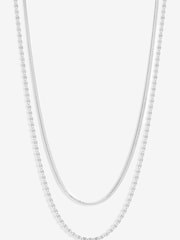 Simply Silver Silver Tone 925 Polished Textured Double Chain Necklace - Image 2 of 4