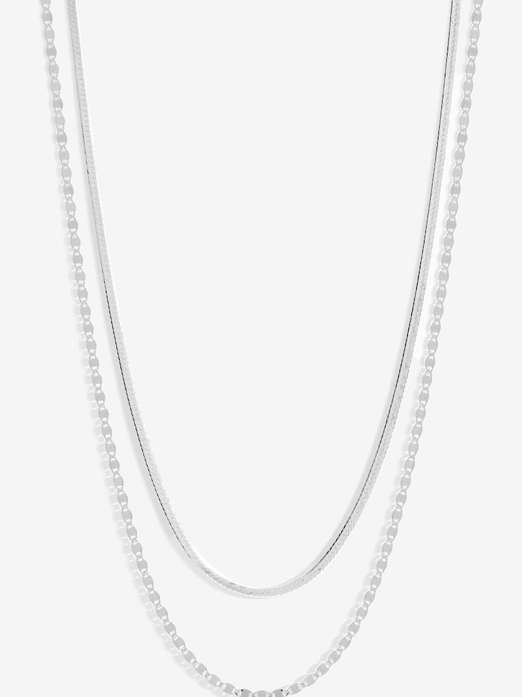 Simply Silver Silver Tone 925 Polished Textured Double Chain Necklace - Image 2 of 4 Simply Silver Silver Tone 925 Polished Textured Double Chain Necklace - Image 2 of 4