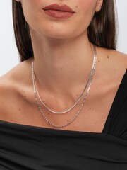 Simply Silver Silver Tone 925 Polished Textured Double Chain Necklace - Image 4 of 4