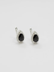 Simply Silver Silver Tone 925 Cubic Zirconia Peardrop Jet Halo Drop Earrings - Image 1 of 4