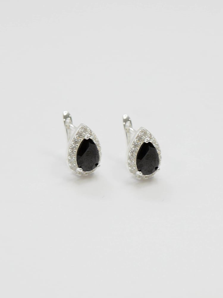 Simply Silver Silver Tone 925 Cubic Zirconia Peardrop Jet Halo Drop Earrings - Image 1 of 4