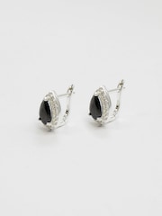 Simply Silver Silver Tone 925 Cubic Zirconia Peardrop Jet Halo Drop Earrings - Image 2 of 4
