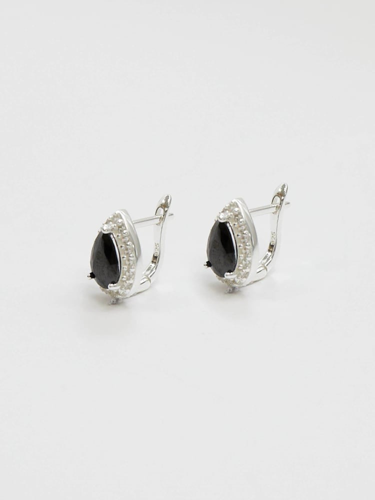 Simply Silver Silver Tone 925 Cubic Zirconia Peardrop Jet Halo Drop Earrings - Image 2 of 4