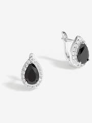 Simply Silver Silver Tone 925 Cubic Zirconia Peardrop Jet Halo Drop Earrings - Image 3 of 4