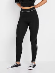 Long Tall Sally Black 100% Cotton Contrast Stitch T-Shirt and Leggings Set - Image 3 of 5