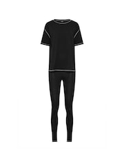 Long Tall Sally Black 100% Cotton Contrast Stitch T-Shirt and Leggings Set - Image 5 of 5