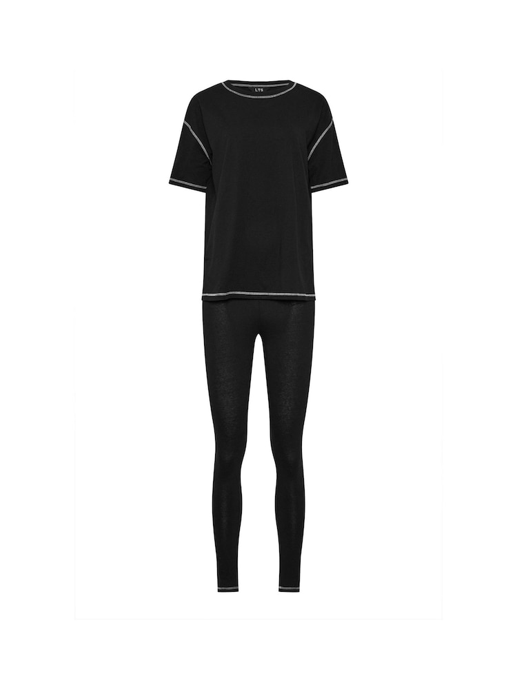 Long Tall Sally Black 100% Cotton Contrast Stitch T-Shirt and Leggings Set - Image 5 of 5