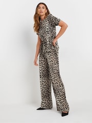 Long Tall Sally Natural Animal Print Wide Leg Trousers - Image 1 of 5