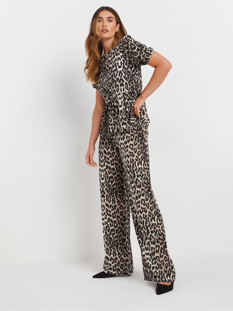 Long Tall Sally Natural Animal Print Wide Leg Trousers - Image 1 of 5