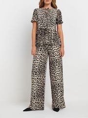 Long Tall Sally Natural Animal Print Wide Leg Trousers - Image 2 of 5
