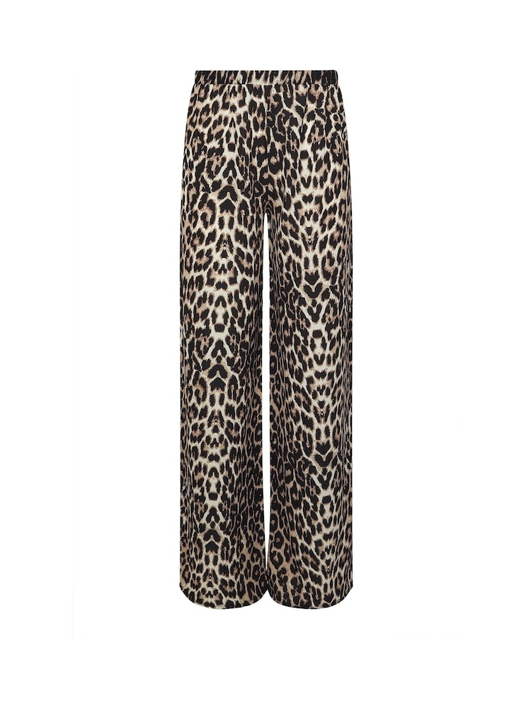 Long Tall Sally Natural Animal Print Wide Leg Trousers - Image 5 of 5