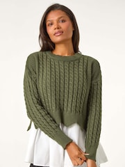 Roman Green 2 in 1 Contrast Cable Knit Jumper - Image 2 of 5