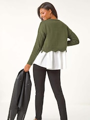 Roman Green 2 in 1 Contrast Cable Knit Jumper - Image 3 of 5