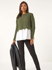 Roman Green 2 in 1 Contrast Cable Knit Jumper - Image 4 of 5