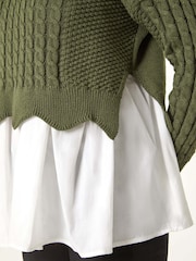 Roman Green 2 in 1 Contrast Cable Knit Jumper - Image 5 of 5