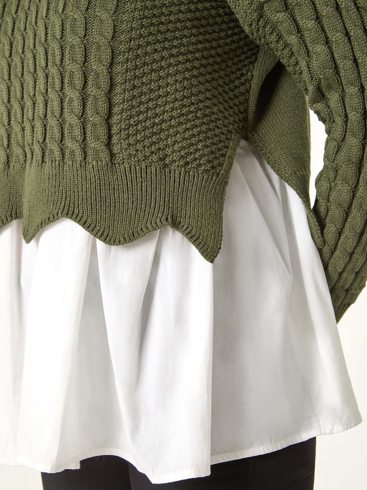 Roman Green 2 in 1 Contrast Cable Knit Jumper - Image 5 of 5