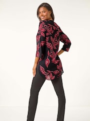 Roman Red Leaf Print Button Detail Top - Image 3 of 5