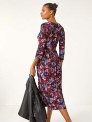 Roman Purple Floral Gathered Midi Dress - Image 3 of 5