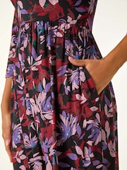 Roman Purple Floral Gathered Midi Dress - Image 5 of 5