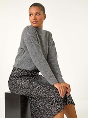 Roman Black Fluted Hem Sequin Skirt - Image 1 of 6