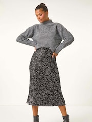 Roman Black Fluted Hem Sequin Skirt - Image 3 of 6