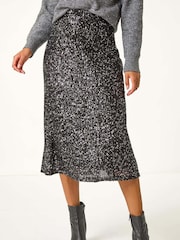 Roman Black Fluted Hem Sequin Skirt - Image 5 of 6