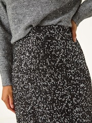 Roman Black Fluted Hem Sequin Skirt - Image 6 of 6