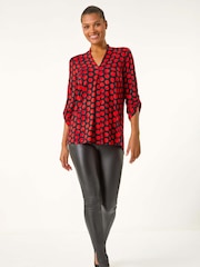 Roman Red Spot Print Pleat Front Top - Image 1 of 5