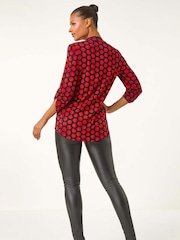 Roman Red Spot Print Pleat Front Top - Image 2 of 5