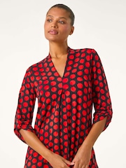 Roman Red Spot Print Pleat Front Top - Image 3 of 5