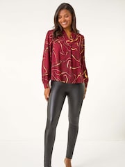 Roman Red Marble Foil V-Neck Top - Image 1 of 5