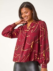 Roman Red Marble Foil V-Neck Top - Image 2 of 5