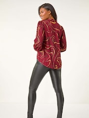 Roman Red Marble Foil V-Neck Top - Image 3 of 5
