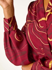 Roman Red Marble Foil V-Neck Top - Image 5 of 5