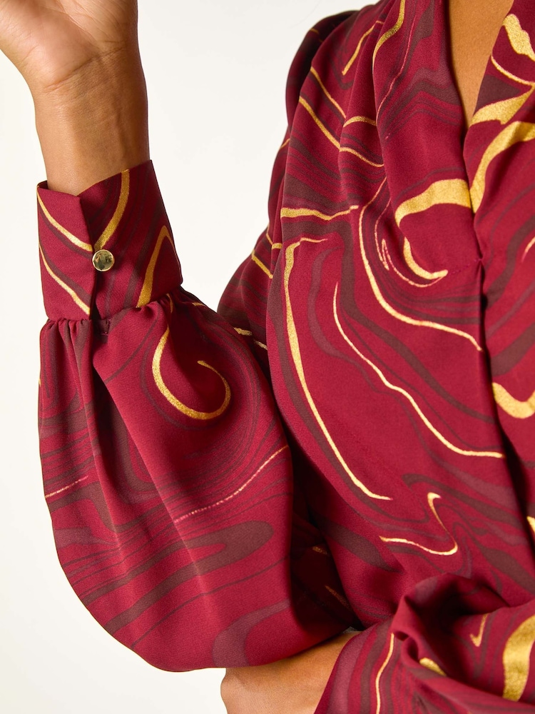 Roman Red Marble Foil V-Neck Top - Image 5 of 5