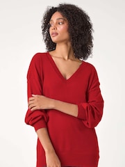 Roman Red Plain V-Neck Stretch Jumper - Image 1 of 5