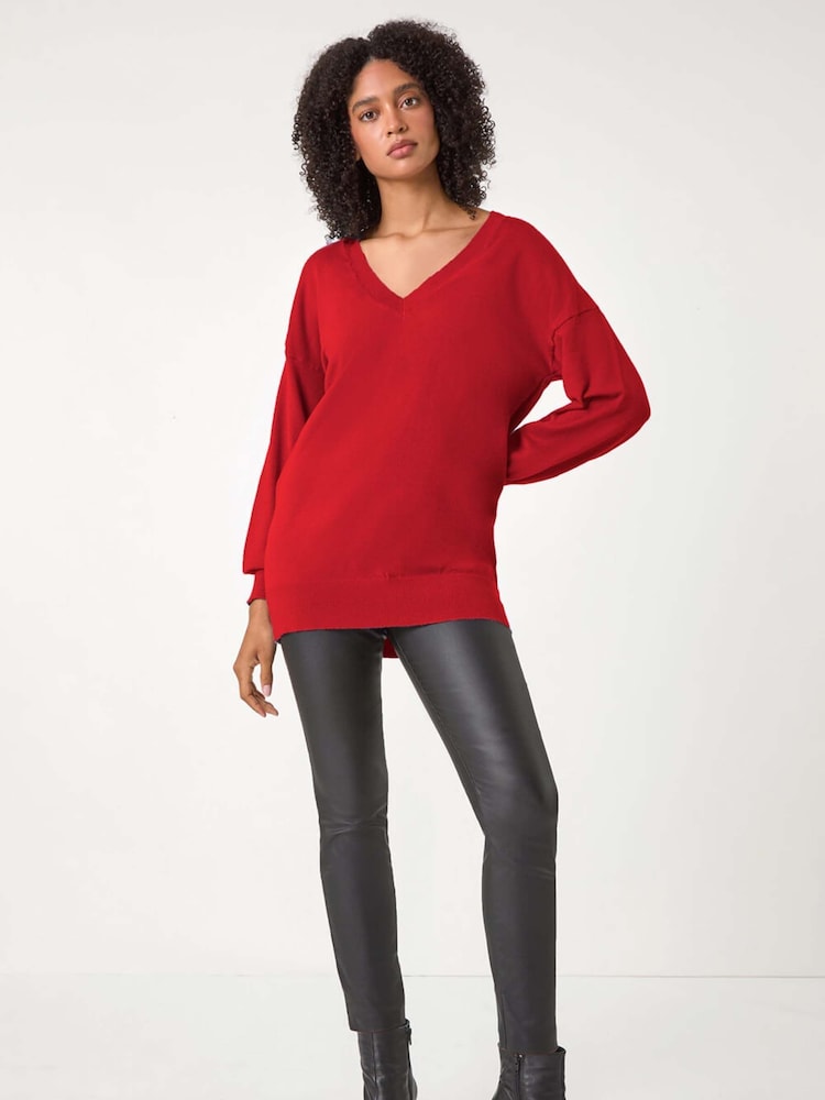Roman Red Plain V-Neck Stretch Jumper - Image 2 of 5
