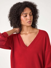 Roman Red Plain V-Neck Stretch Jumper - Image 4 of 5