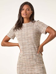 Roman Brown Textured Pocket Stretch Shift Dress - Image 1 of 5