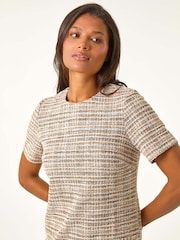 Roman Brown Textured Pocket Stretch Shift Dress - Image 4 of 5