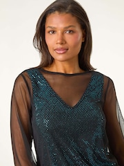 Roman Blue Mesh Overlay Sparkle Top - Image 4 of 5
