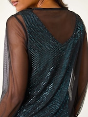 Roman Blue Mesh Overlay Sparkle Top - Image 5 of 5