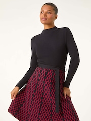 Roman Red Contrast Skirt Ribbed Jumper Dress - Image 1 of 5