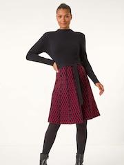 Roman Red Contrast Skirt Ribbed Jumper Dress - Image 2 of 5