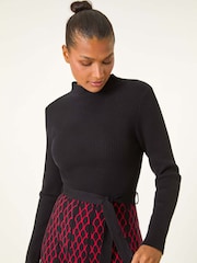 Roman Red Contrast Skirt Ribbed Jumper Dress - Image 4 of 5