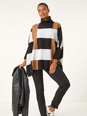 Roman White Colour Block Knit Poncho - Image 1 of 5