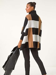 Roman White Colour Block Knit Poncho - Image 2 of 5